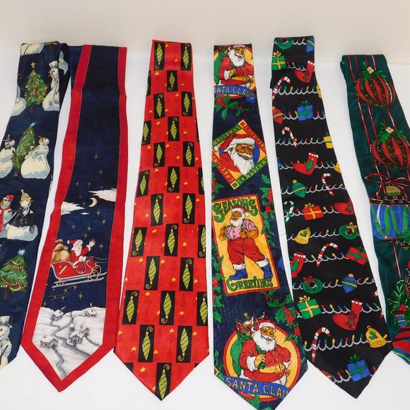 6 Christmas Holiday Ties Santa Snowman Jingle Bells Novelty